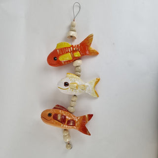 Hanging Beaded Fish Orange White & Brown