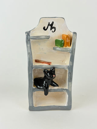 Animal Sculpture - Black Cat on Shelves