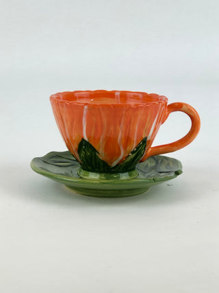 Flower Cup and Saucer - orange