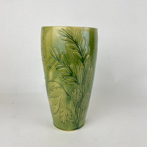 Vase- Leaves green glaze