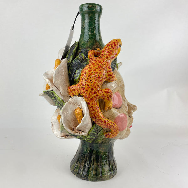 Head vase - lizard with calla lilies