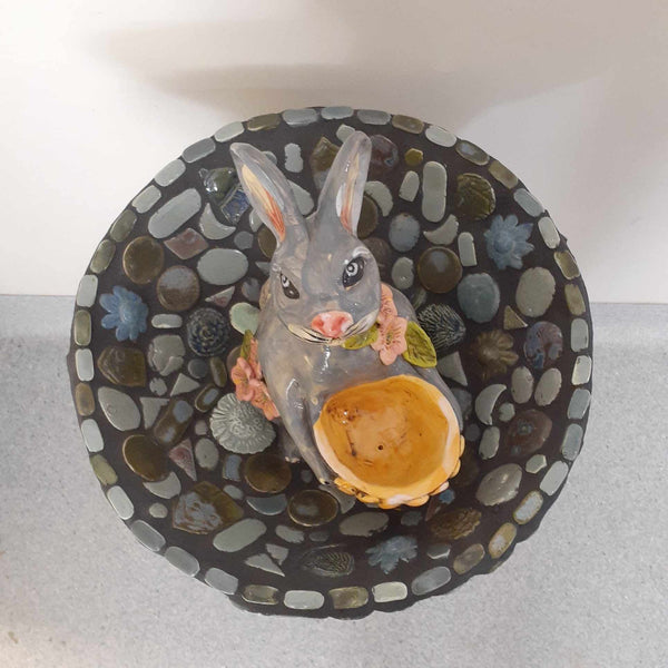 Bird Bath - Rabbit holding basket